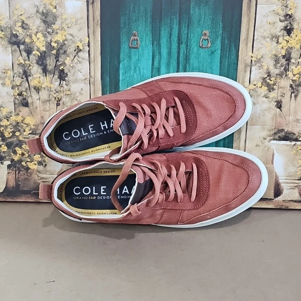 Cole Haan Mens Size 9.5‎ Grandpro Rally Canvas Court Sneaker Brown Lace Up Shoes